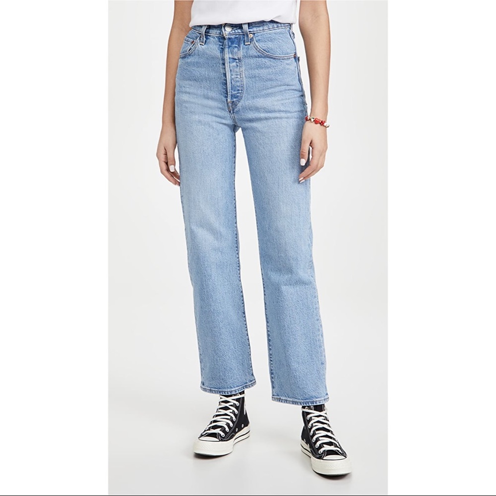 Levi's Ribcage Straight Ankle Jeans Medium Light Wash Sz 26 High Rise Button Fly